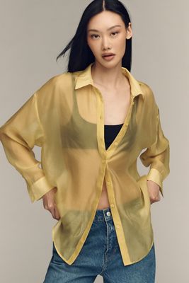By Anthropologie Sheer Long-Sleeve Buttondown