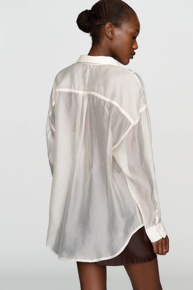 By Anthropologie Sheer Satin Tuxedo Blouse #2