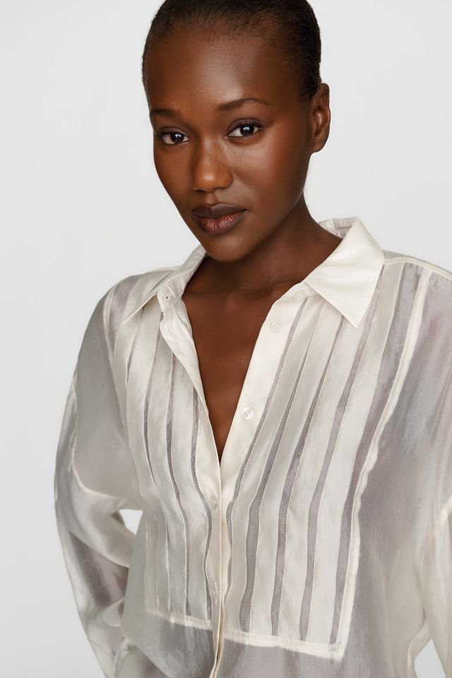 By Anthropologie Sheer Satin Tuxedo Blouse #3