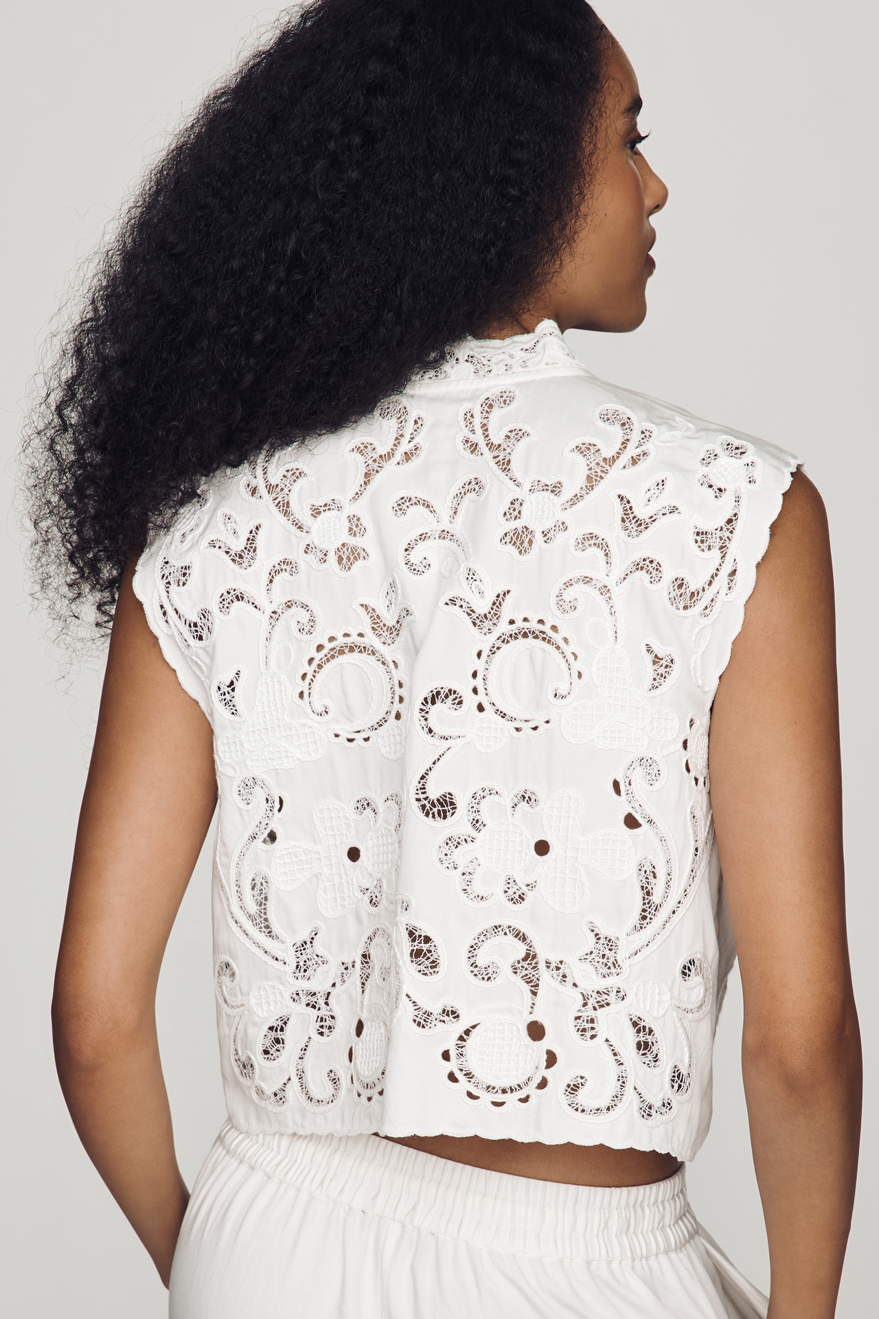 NVLT Embroidered Tie-Front Top