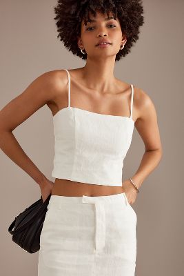 LINEN SQUARE NECK CROP TOP - Global Fashion House