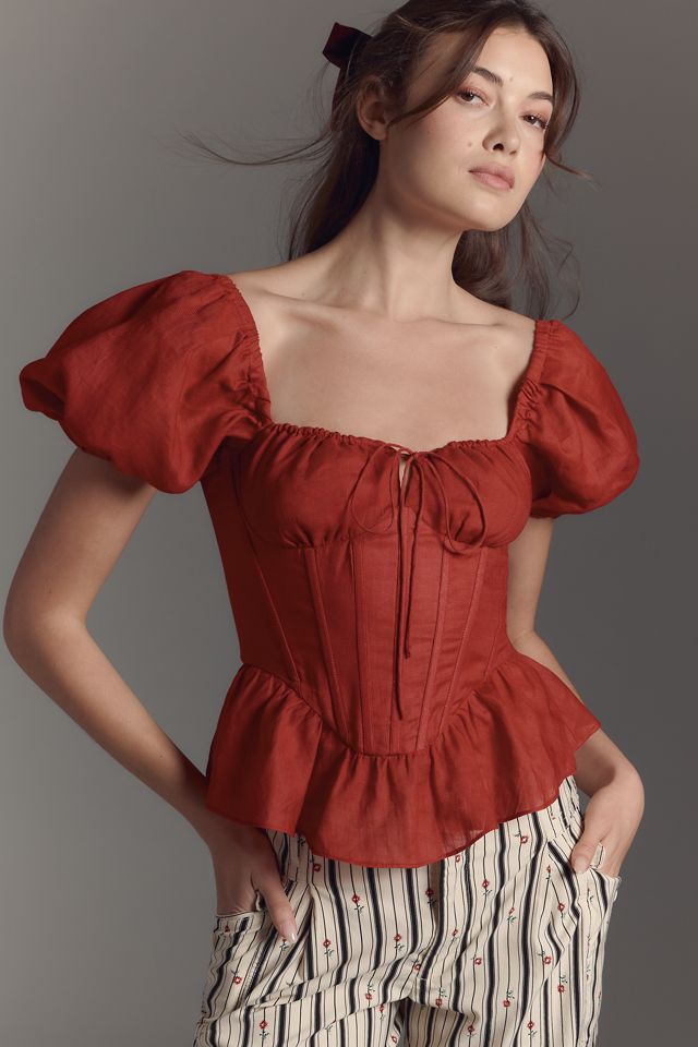 Bardot Esra Puff-Sleeve Corset Blouse #2