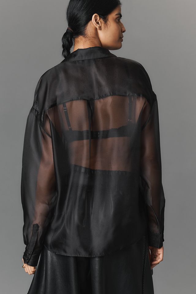 Bardot Luana Oversized Sheer Organza Buttondown Shirt #1