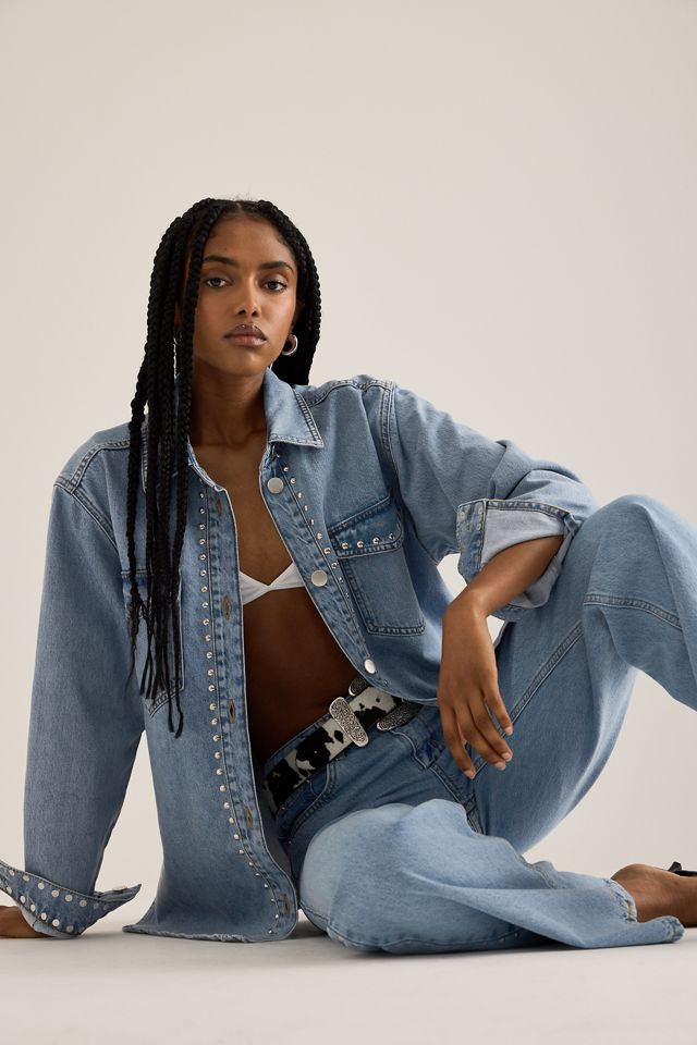 Chemise en Denim Surdimensionnée à Manches Longues Cloutée #1