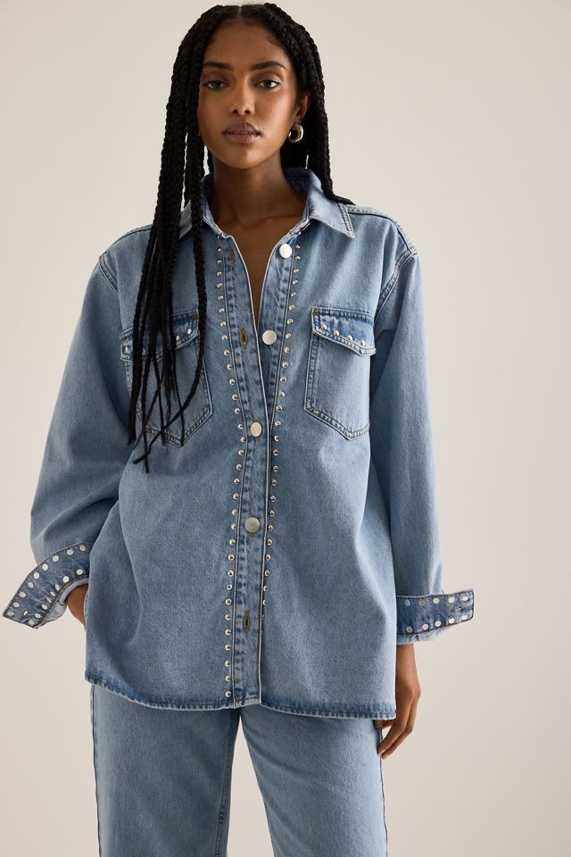 Chemise en Denim Surdimensionnée à Manches Longues Cloutée #2