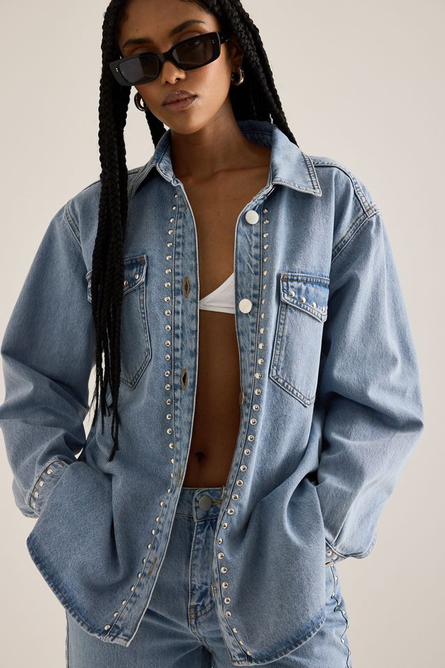 Chemise en Denim Surdimensionnée à Manches Longues Cloutée #3