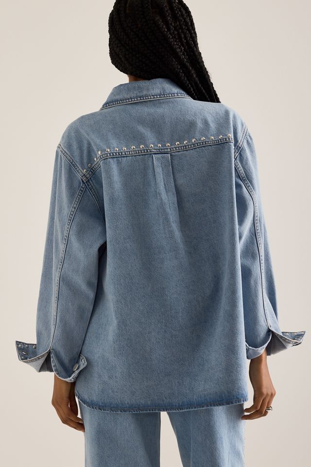 Chemise en Denim Surdimensionnée à Manches Longues Cloutée #5