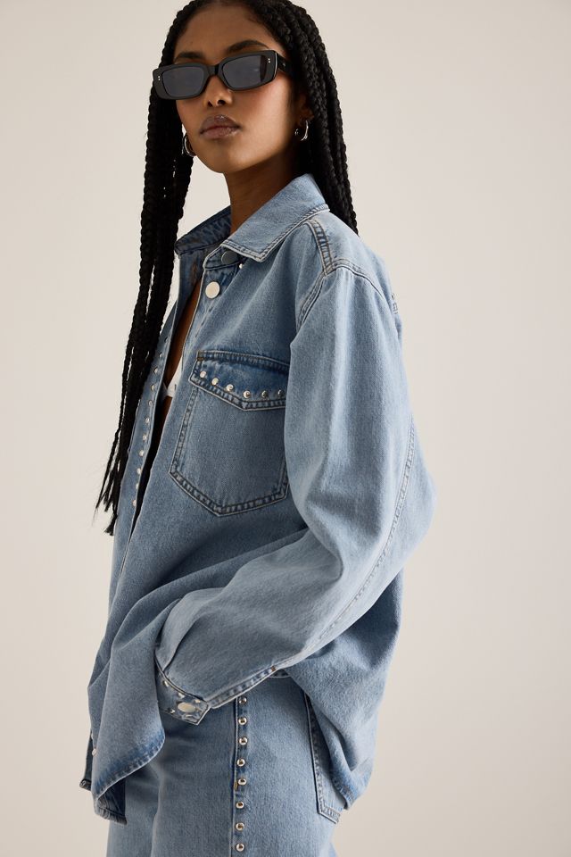 Chemise en Denim Surdimensionnée à Manches Longues Cloutée #6