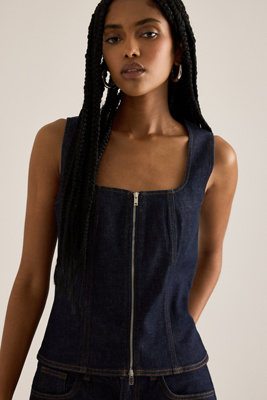 By Anthropologie Denim Zip Corset Top