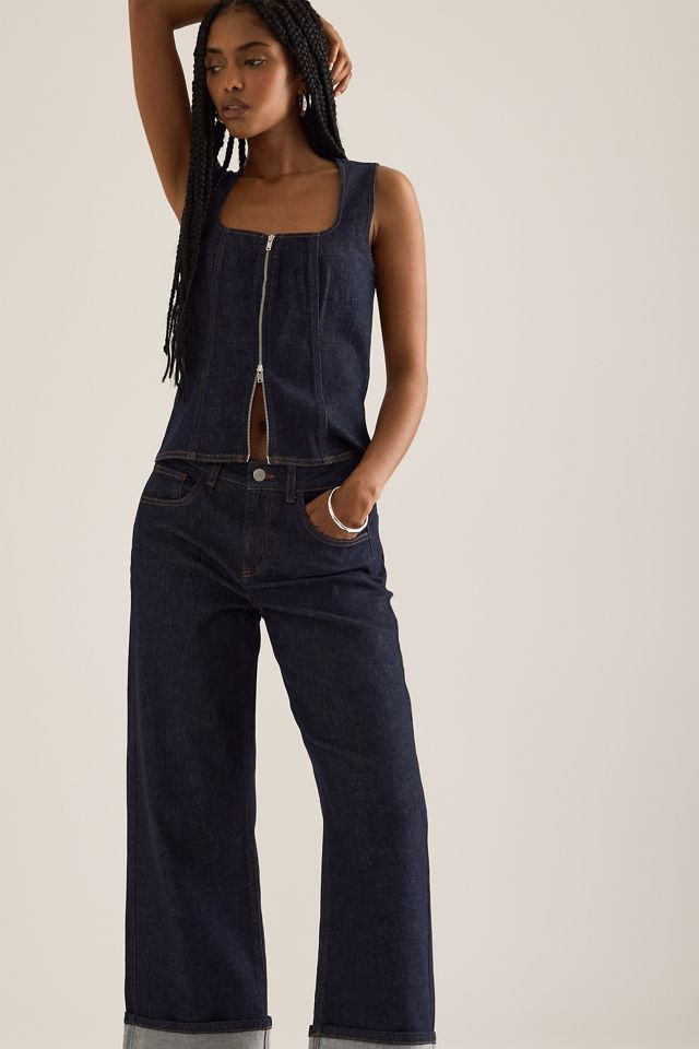 By Anthropologie Denim Zip Corset Top #1
