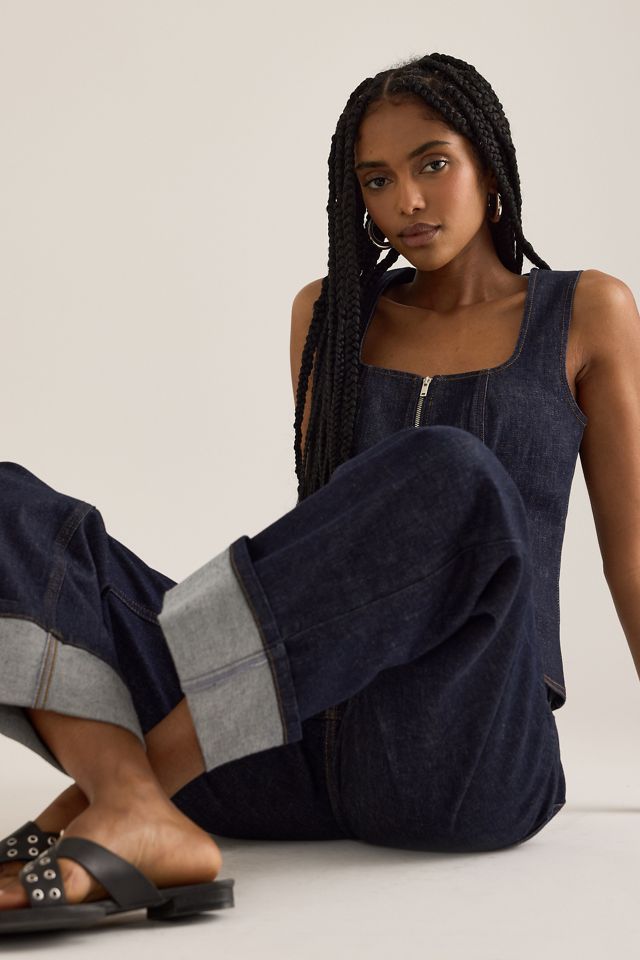 By Anthropologie Denim Zip Corset Top #2