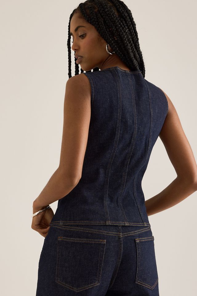 By Anthropologie Denim Zip Corset Top #4