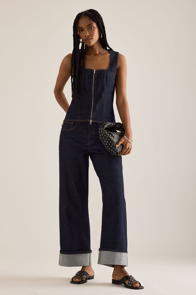 By Anthropologie Denim Zip Corset Top #5
