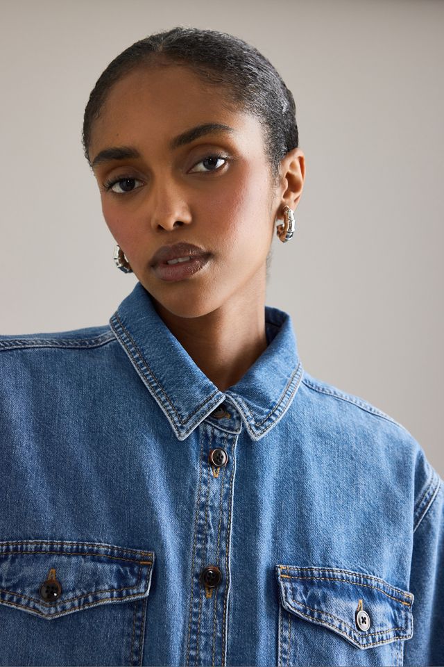 By Anthropologie Long-Sleeve Crop Denim Top #2