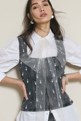 By Anthropologie Pearl-Embellished Corset Top