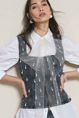 By Anthropologie Top Corset con Adornos de Perlas