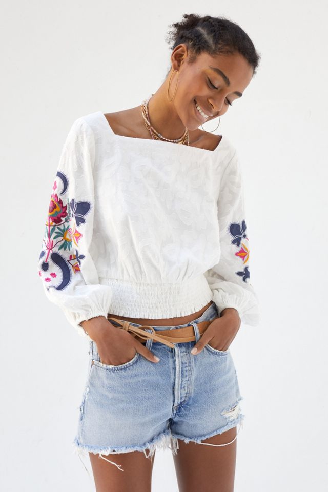 Embroidered Puff-Sleeve Blouse #1