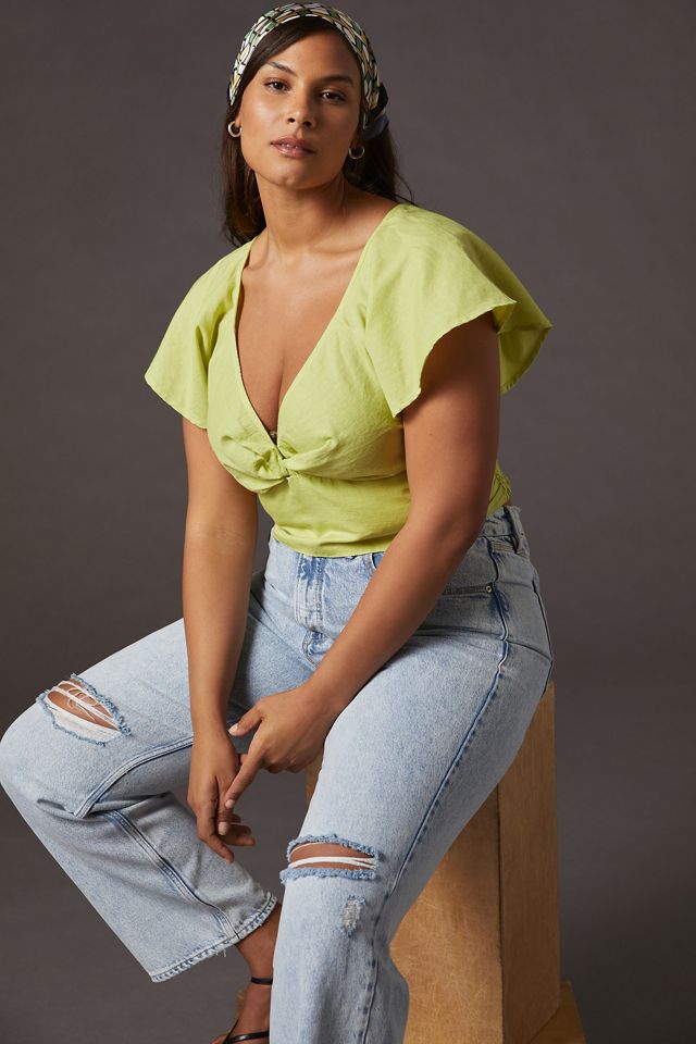 Twist-Front Flutter-Sleeve Blouse #4