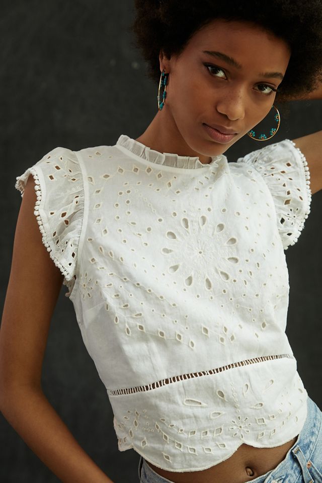 By Anthropologie Cropped Eyelet Top #1