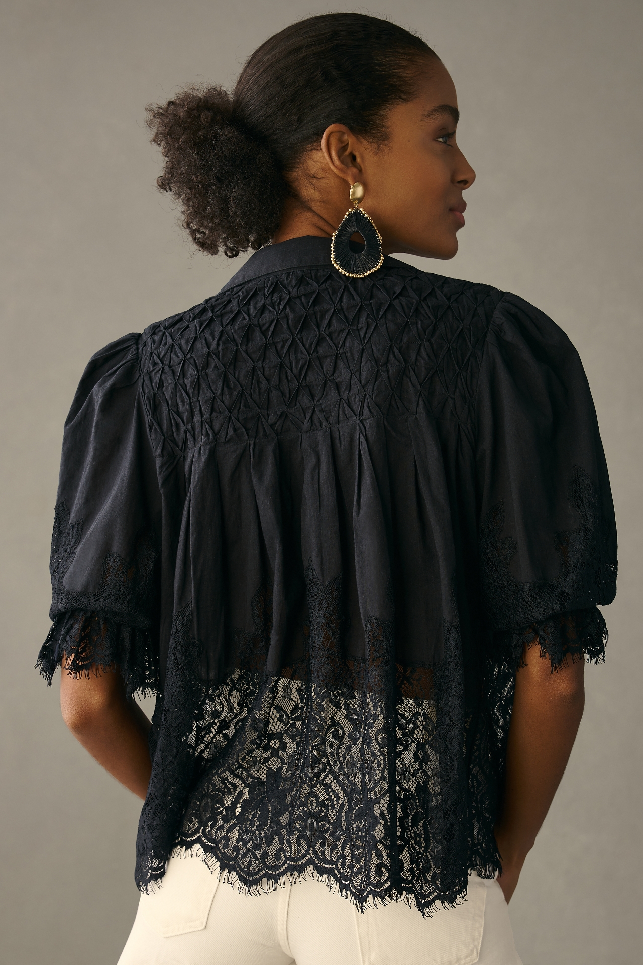 By Anthropologie Victorian Sheer-Lace Blouse