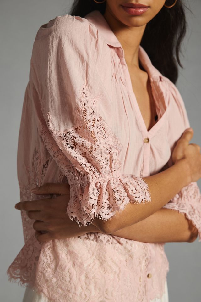 By Anthropologie Victorian Sheer-Lace Blouse #1