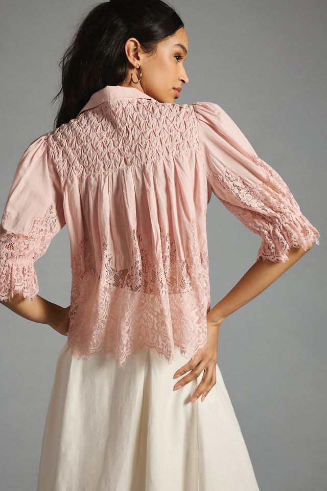 By Anthropologie Victorian Sheer-Lace Blouse #2
