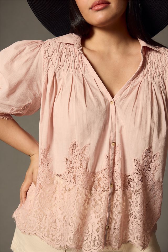 By Anthropologie Victorian Sheer-Lace Blouse #6