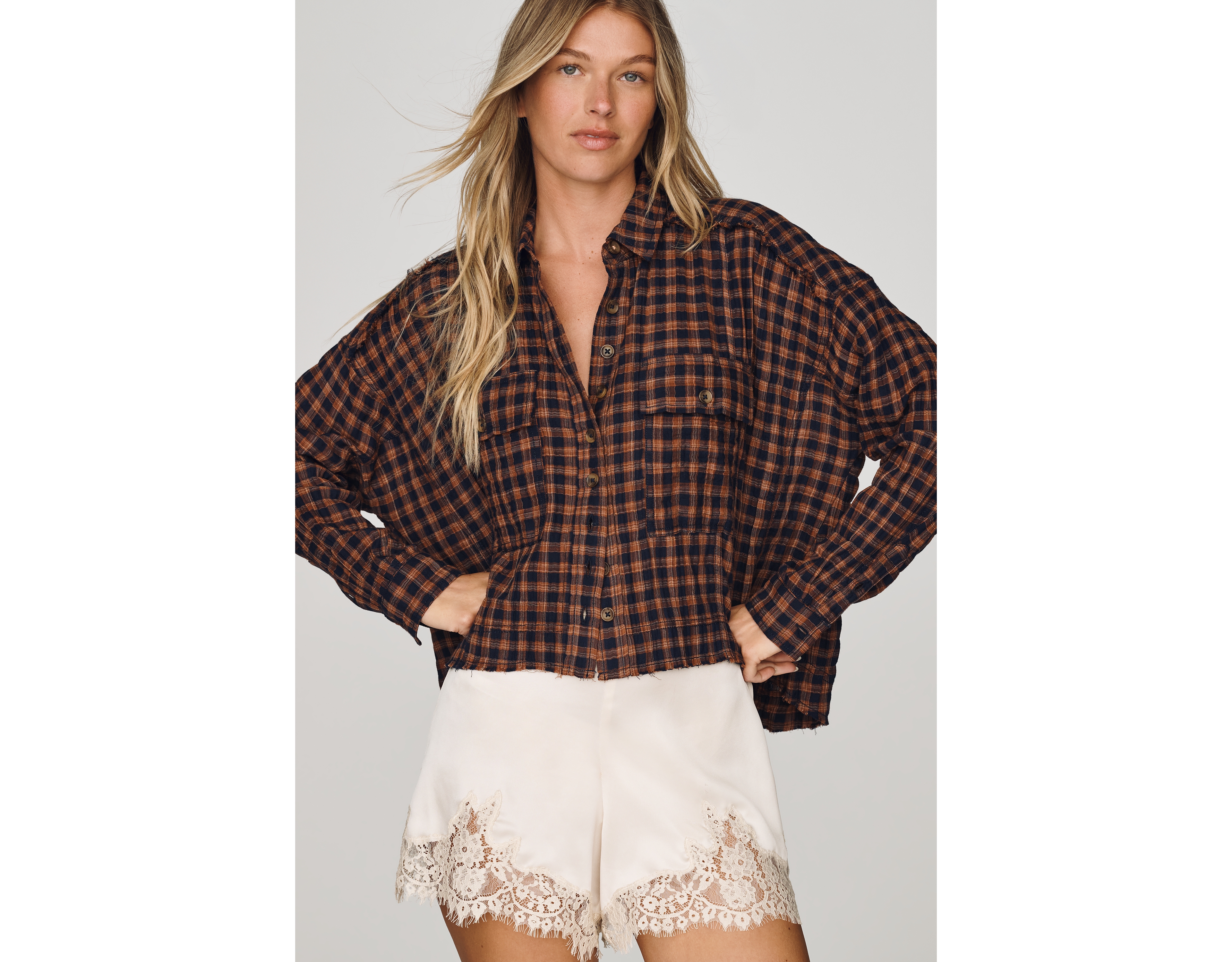 Pilcro Cropped Plaid Shirt