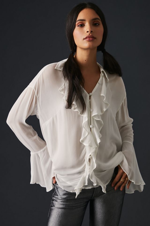 By Anthropologie Ruffle-Front Buttondown Shirt #3