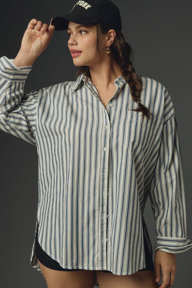 MY】マイ STRIPED BUTTON DOWN COLLAR SHIRT-