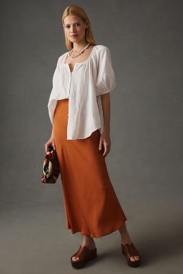 Pilcro Puff-sleeve Gauze Blouse In White