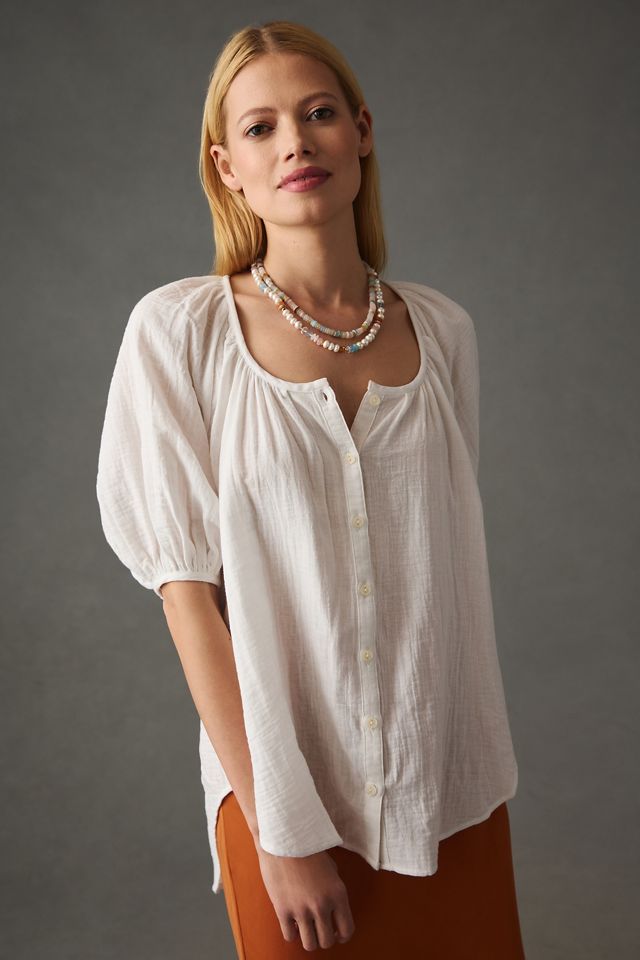 Pilcro Puff-Sleeve Gauze Blouse #4