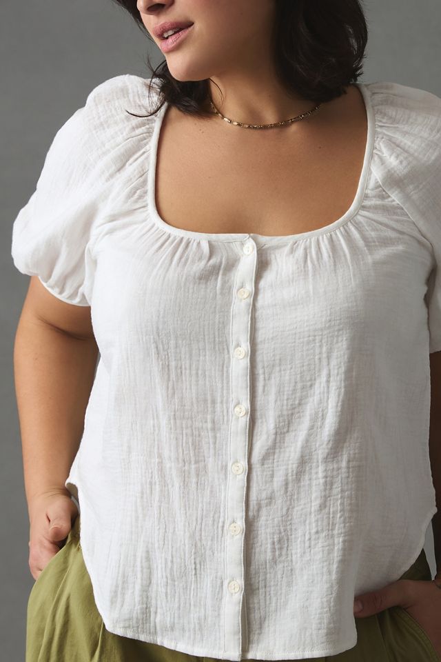 Poplin Short Puff Sleeve Blouse | The Latest Scoop