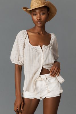 Pilcro Puff-Sleeve Gauze Blouse