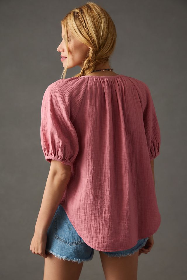 Blusa de Gasa de Manga Abullonada Pilcro #1