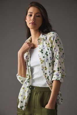 Maeve Printed Buttondown Blouse In White