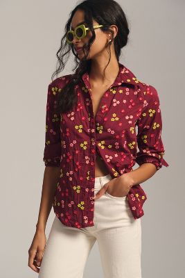 Maeve Embroidered Buttondown Blouse In Red