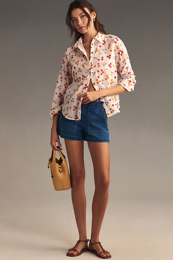 Maeve Embroidered Buttondown Blouse In Pink