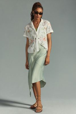 By Anthropologie Tie-front Blouse In White