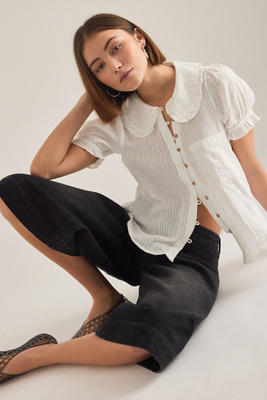 The Keira Collared Button-Front Blouse by Pilcro