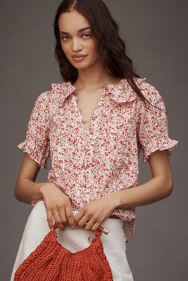 PILCRO THE KEIRA COLLARED BUTTON-FRONT BLOUSE BY PILCRO 