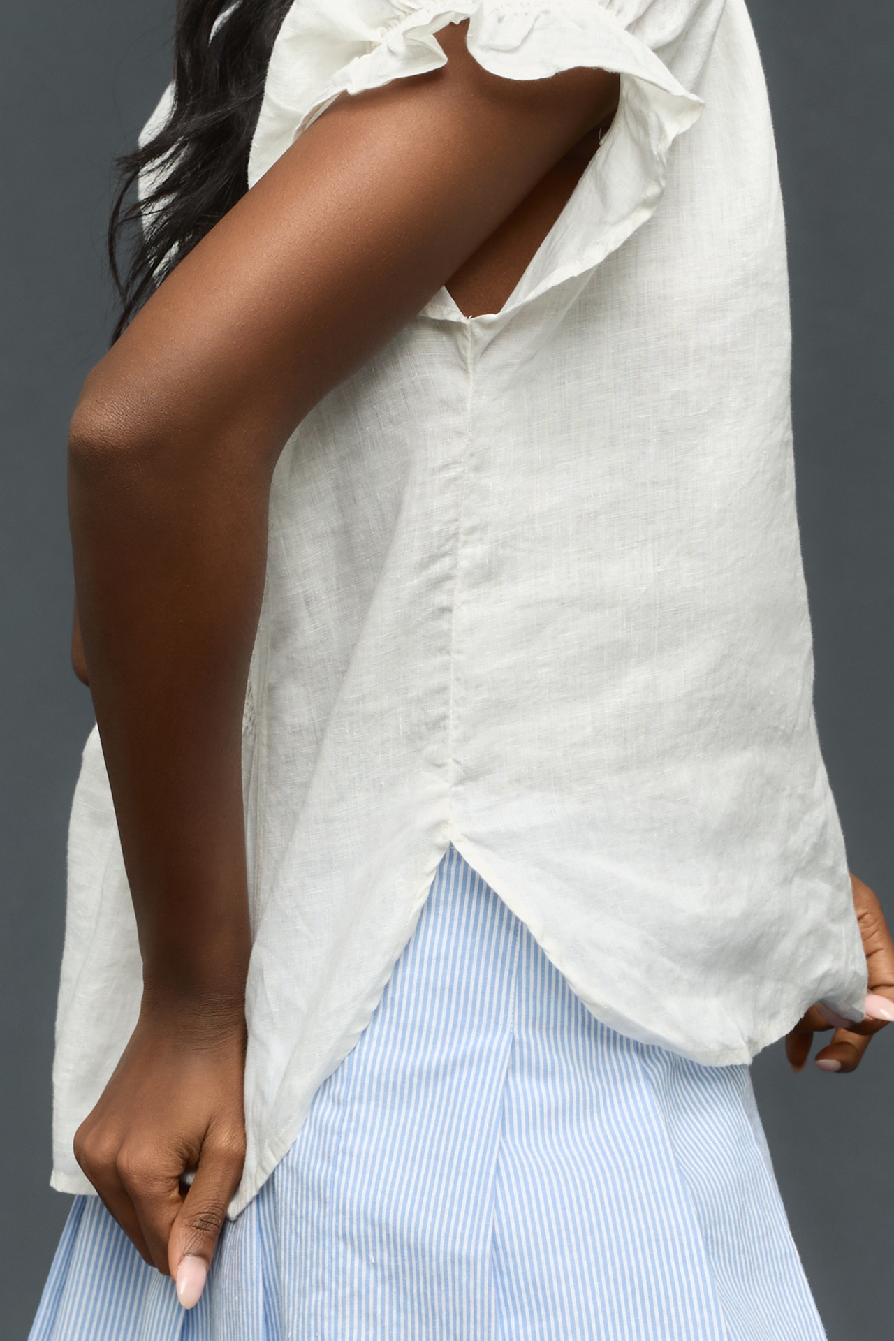 The Tatum Flutter-Sleeve Blouse by Pilcro: Linen Edition