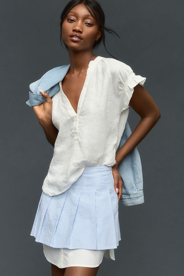 Stylish Blue Linen Crop Top from ANTHROPOLOGIE