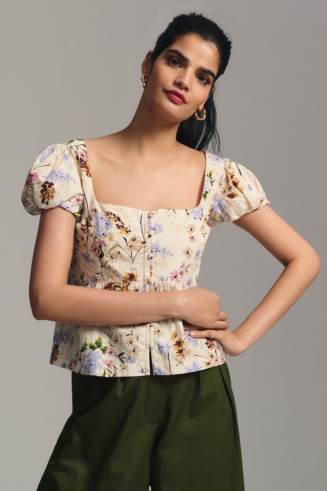 By Anthropologie Puff-Sleeve Peplum Top #3