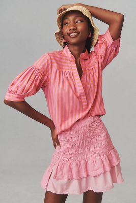 By Anthropologie The Darcey Popover Swing Top In Pink