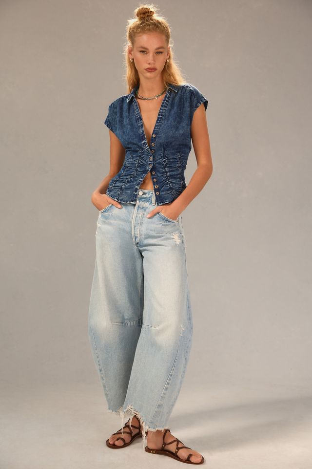 Pilcro Ruched Denim Blouse #2