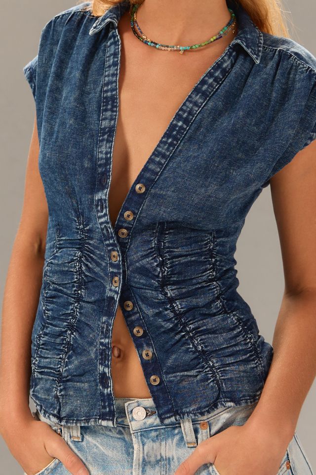 Pilcro Ruched Denim Blouse #3