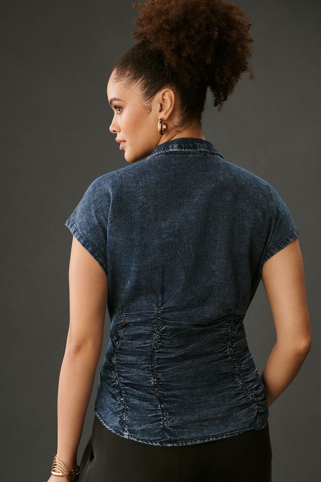 Pilcro Ruched Denim Blouse #5