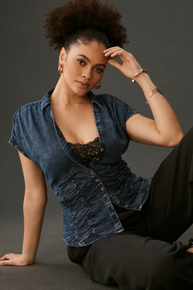 Pilcro Ruched Denim Blouse #4