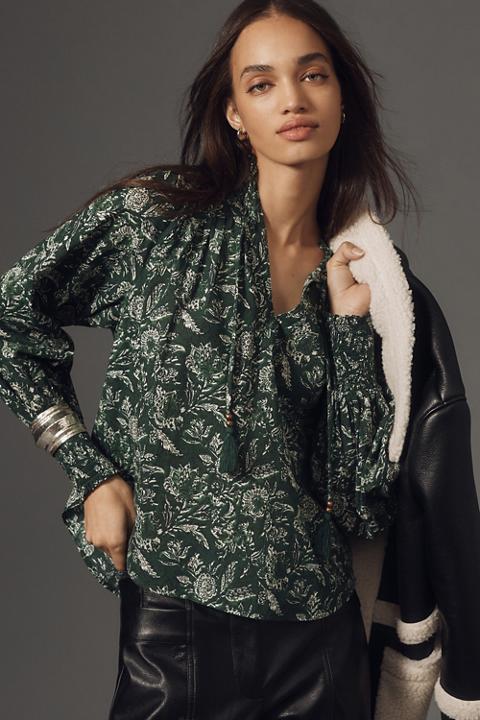 By Anthropologie Tie-Neck Peasant Blouse